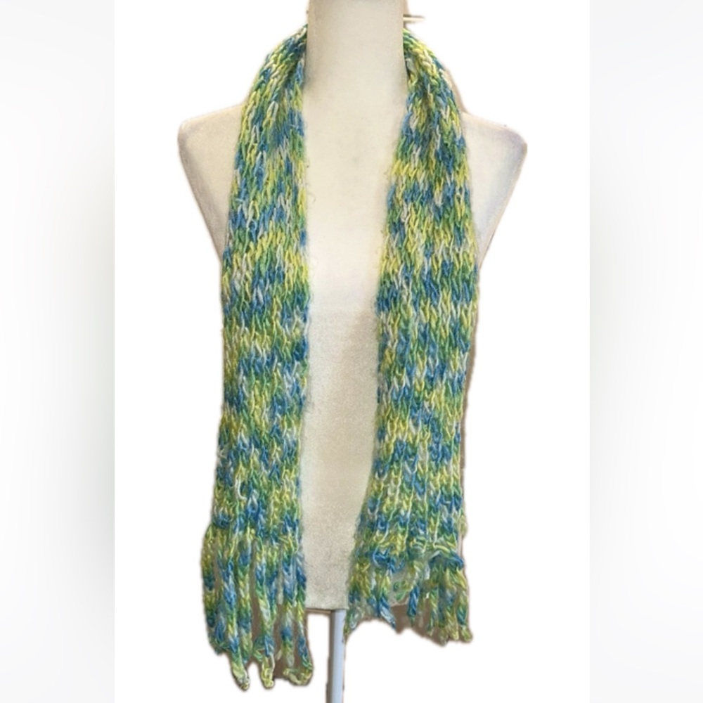 Green Blue Yellow Fringe Scarf